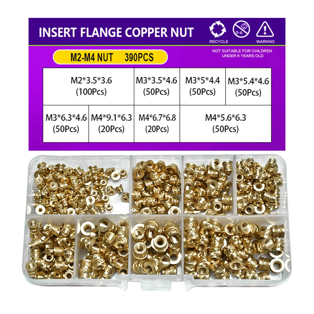 Flange Insert Nut Kit Brass Metric Threaded Sert Hot Melt Heating Embedded Injection 3D Printer Insertnut M2 M2.5 M3 M4 M5 M6M8