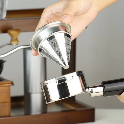Stainless Steel Coffee Cone Powder Bowl Compatible with Coffee Machine Without Bottom Handle Double-Layer Filter Screen