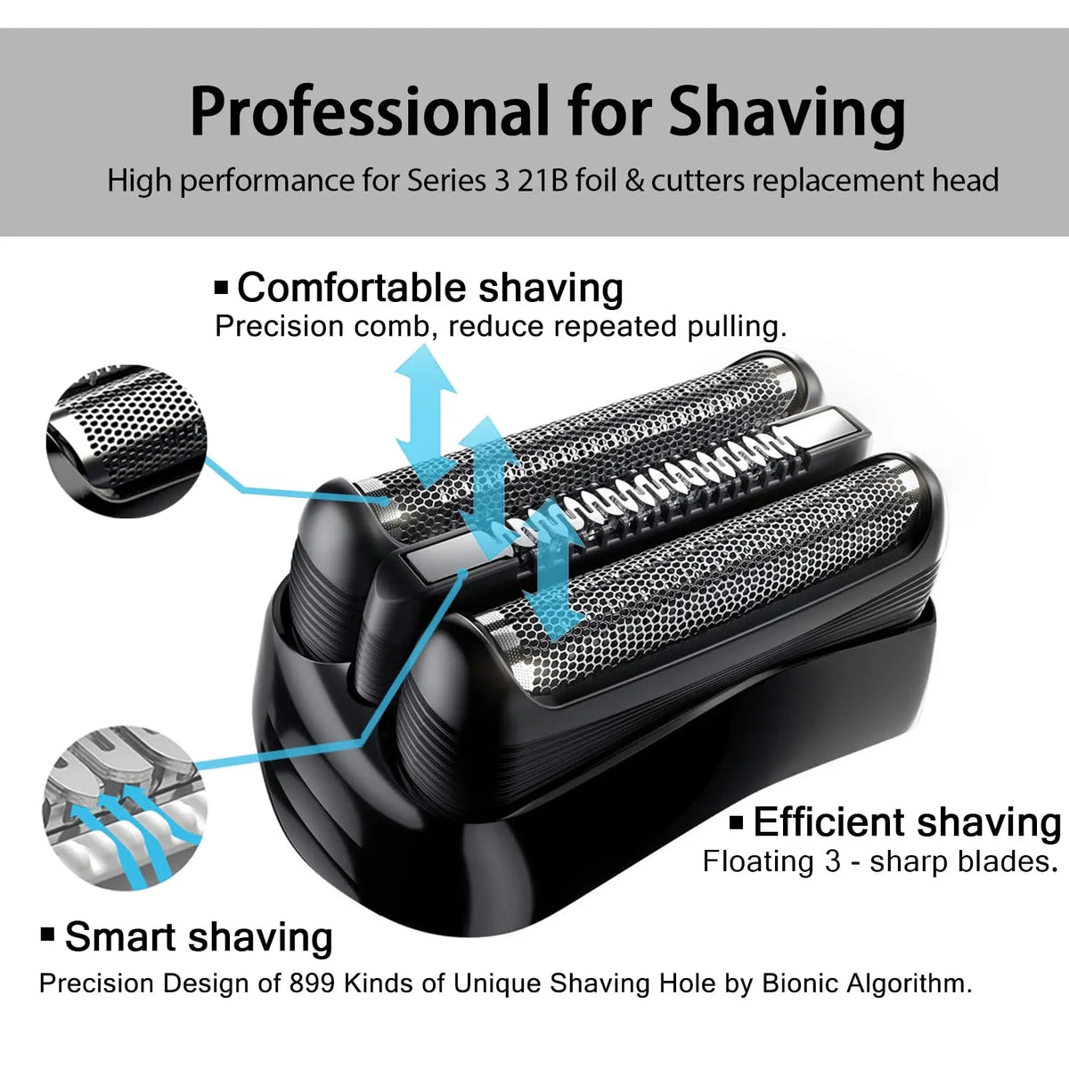 Replacement Head Compatible with Braun Series 3 S3 Wet and Dry Head Foil and Cutter Electric Shaver Head 300s,301s,320s,3080s,3040s,350cc