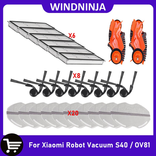 Compatible with Xiaomi S40 OV81 Accessories Main Roller Brush Side Brush Mop Cloths Filter Dust Bag Replacement Robot Vacuum Ceaner Parts