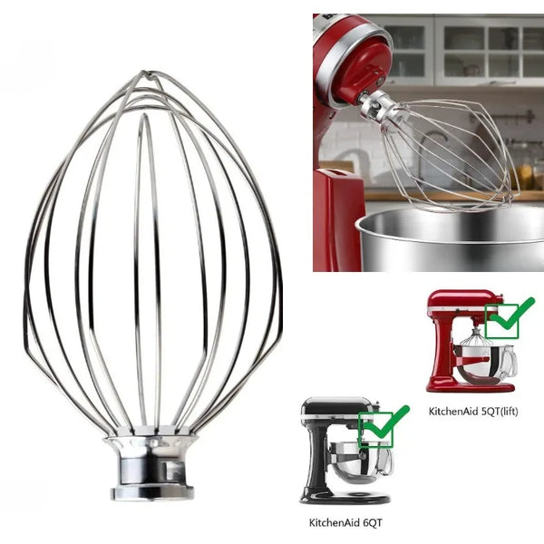 1pcs Kitchenaid Stand Mixer Stainless Steel Wire K5AWW Egg Beater for KitchenAid Fits 5QTLift/ 6QT Accessories