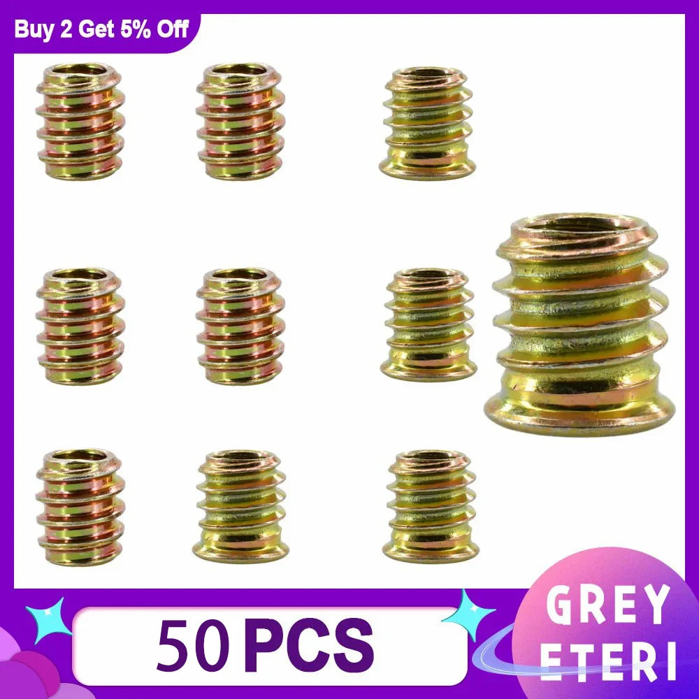 50pcs/100pcs Furniture Nut Zinc Alloy Hex Drive Insert Nuts Hex Drive Head Threaded For Wood Furniture Connector M4 M5 M6 M8 M10
