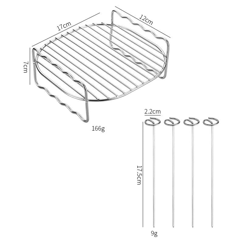 Square Air Fryer Rack 6/7/8inch Airfryer Accessories Grill Holder With Skewers Metal Oven Baking Holder Pot Steaming Wire Racks